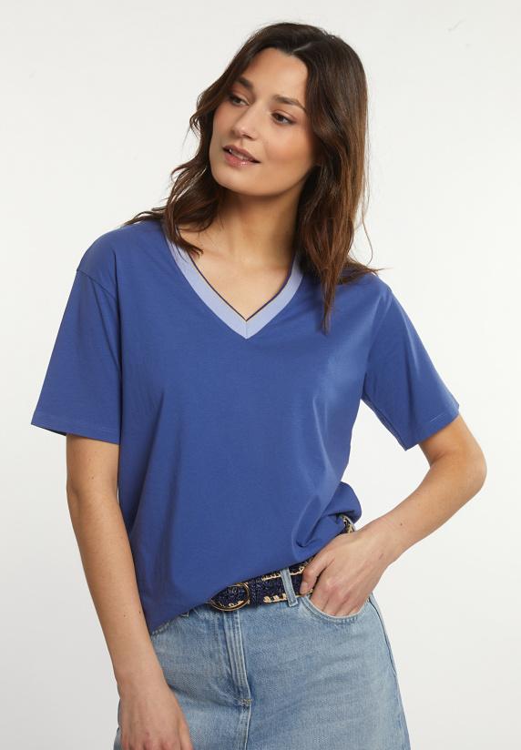 river woods Katoenen T-shirt gestreepte V-hals blauw