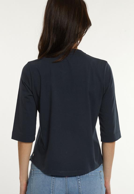 River Woods Katoenen T-shirt Ronde Hals 3/4 Mouwen Borstzak Navy