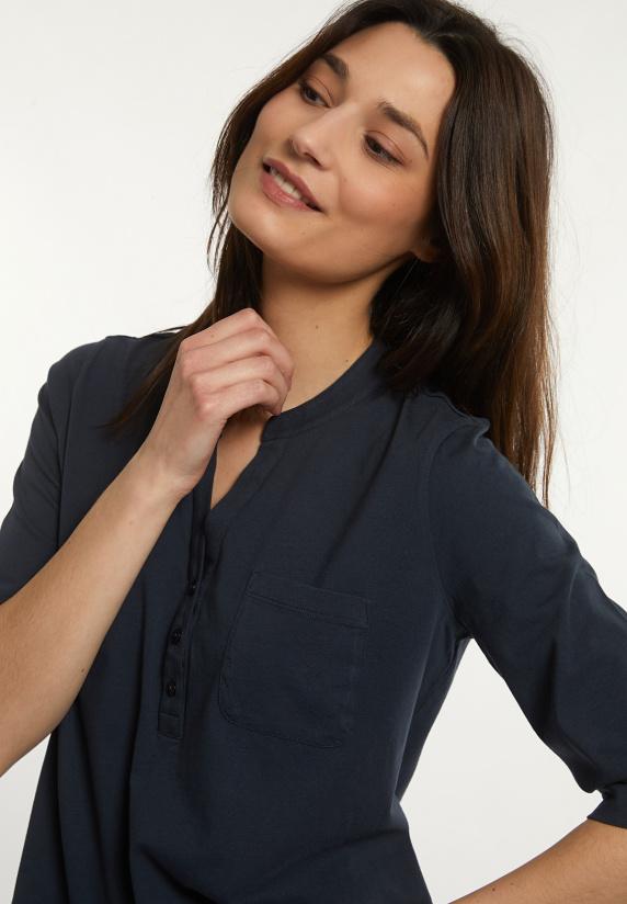 River Woods Katoenen T-shirt Ronde Hals 3/4 Mouwen Borstzak Navy