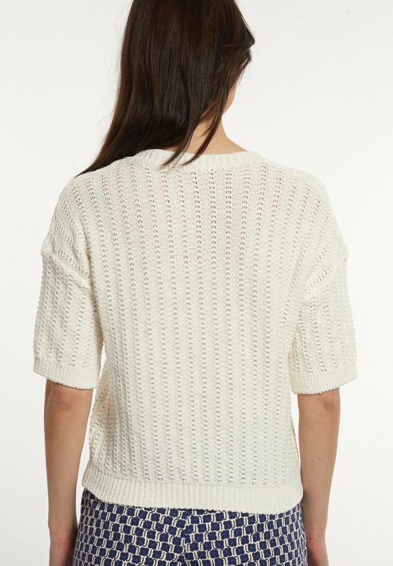 River Woods Katoenen T-shirt Ronde Hals 3/4 Mouwen Borstzak Wit