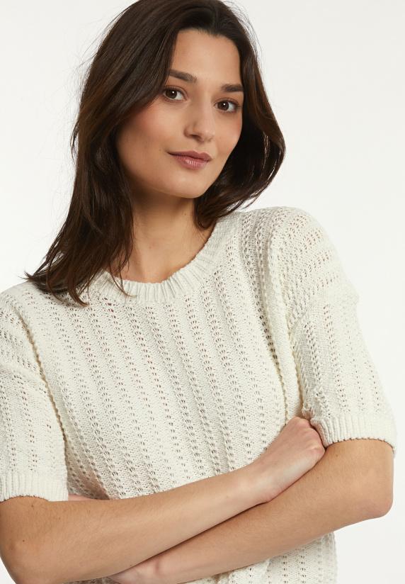 River Woods Katoenen T-shirt Ronde Hals 3/4 Mouwen Borstzak Wit