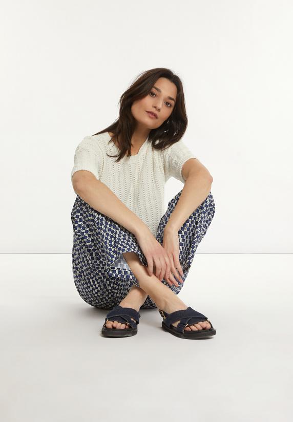 River Woods Katoenen T-shirt Ronde Hals 3/4 Mouwen Borstzak Wit