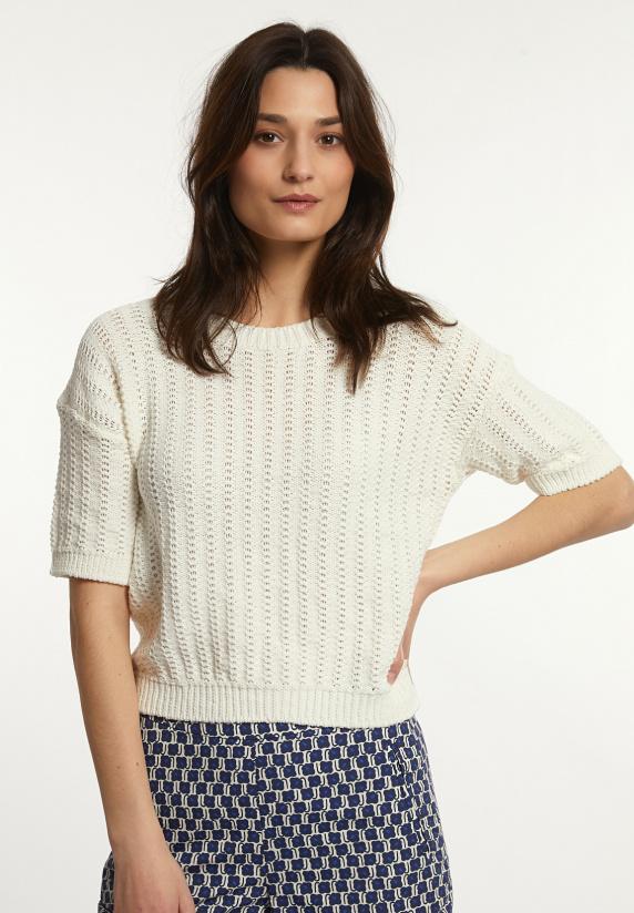 river woods Katoenen T-shirt ronde hals 3/4 mouwen borstzak wit