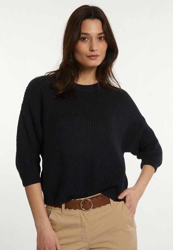 river woods Katoenen trui ronde hals 1/2 mouwen navy