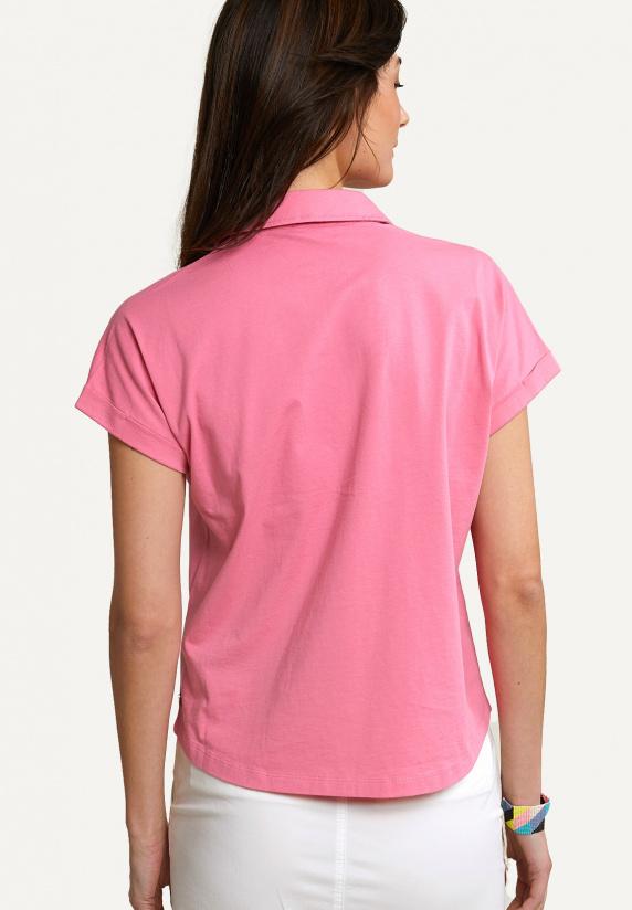 River Woods Katoenen V-hals Polo T-shirt Korte Mouwen Roze