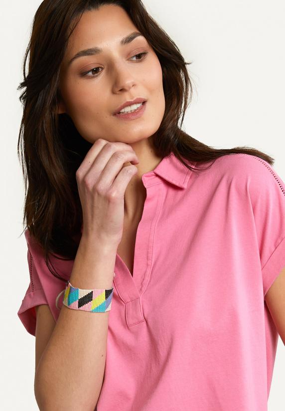 River Woods Katoenen V-hals Polo T-shirt Korte Mouwen Roze