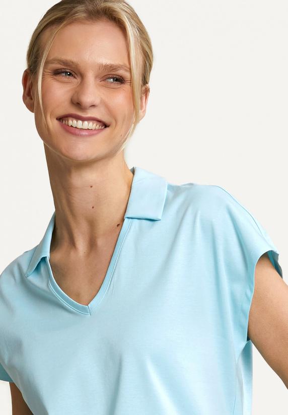 River Woods Katoenen V-hals Polo T-shirt Korte Mouwen Turquoise