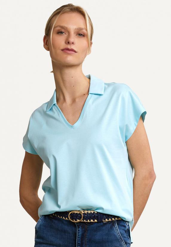 River Woods Katoenen V-hals Polo T-shirt Korte Mouwen Turquoise