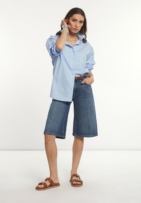 River Woods Katoenen Wijde Blouse Lange Mouwen Blauw