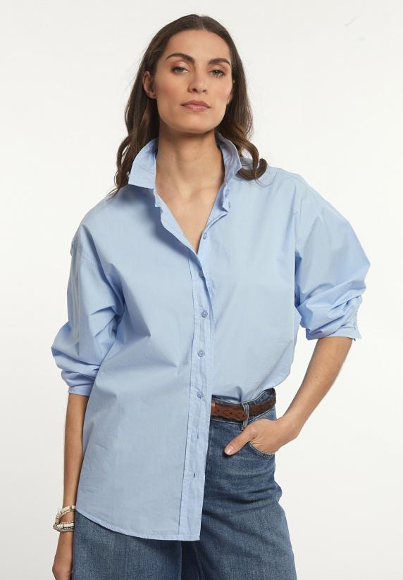 river woods Katoenen wijde blouse lange mouwen blauw