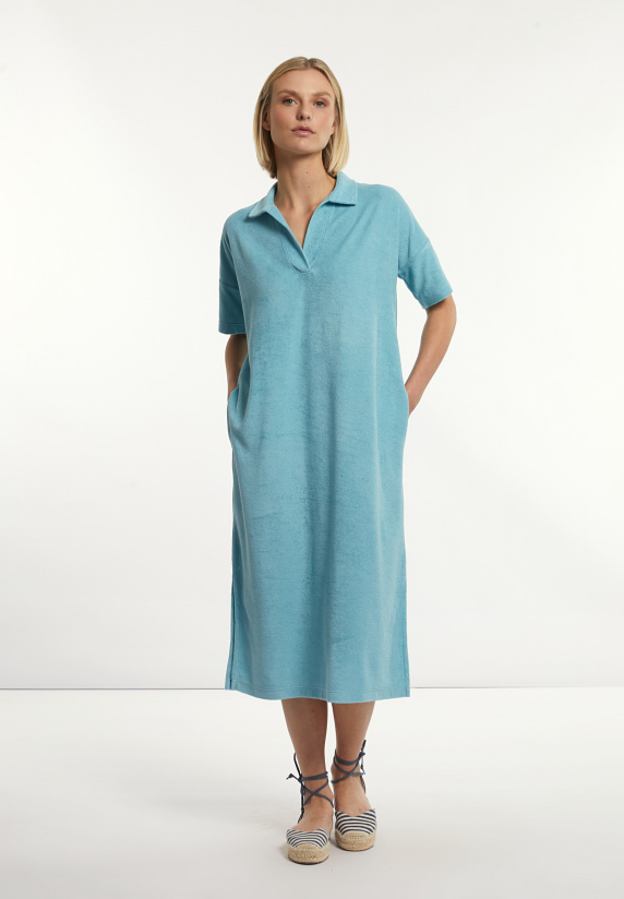 river woods Katoenen wijde éponge polojurk korte mouwen blauw