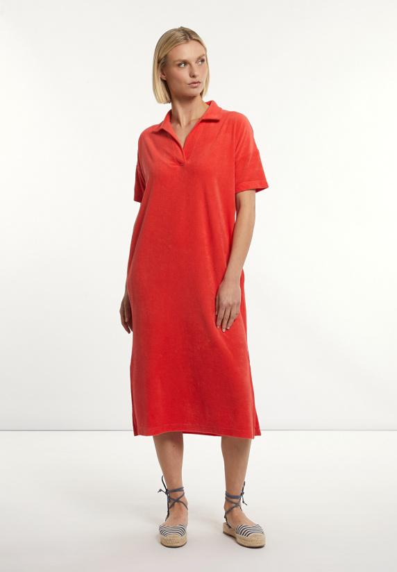 river woods Katoenen wijde éponge polojurk korte mouwen rood