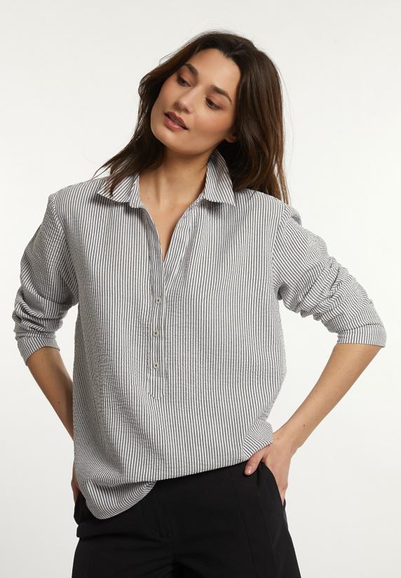 river woods Katoenen wijde gestreepte blouse zwart/wit