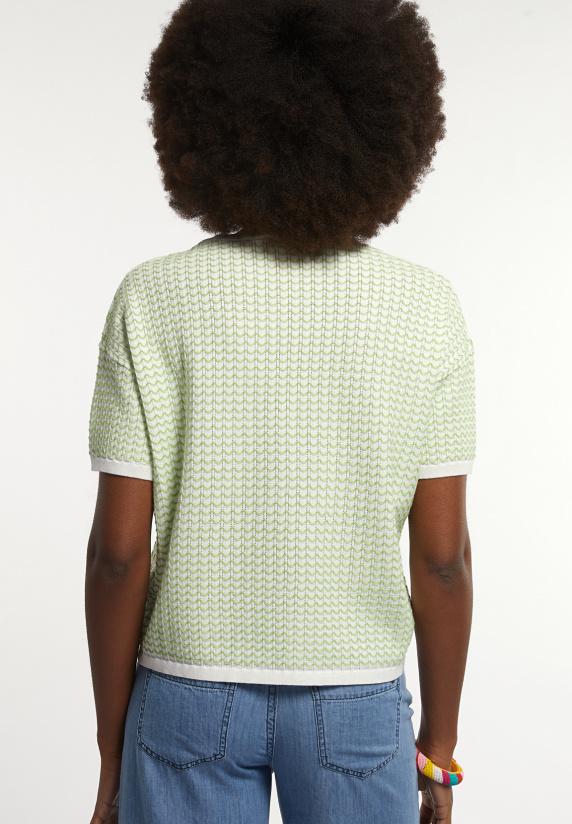 River Woods Katoenen Wijde Trui Ronde Hals Korte Mouwen Groen/écru