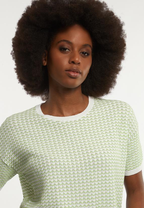 River Woods Katoenen Wijde Trui Ronde Hals Korte Mouwen Groen/écru