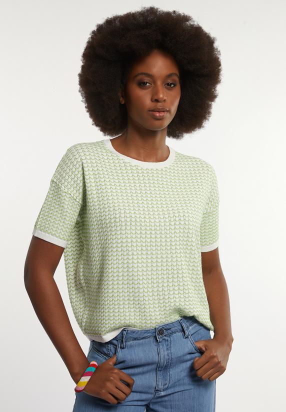 river woods Katoenen wijde trui ronde hals korte mouwen groen/écru