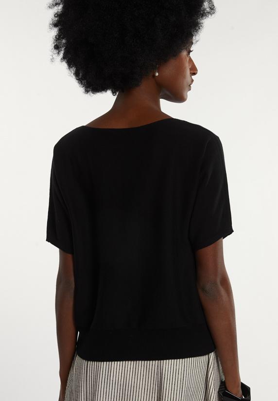 River Woods Katoenen Wijde Trui Ronde Hals Korte Mouwen Zwart