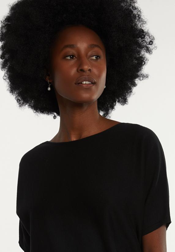 River Woods Katoenen Wijde Trui Ronde Hals Korte Mouwen Zwart