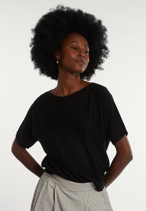 river woods Katoenen wijde trui ronde hals korte mouwen zwart