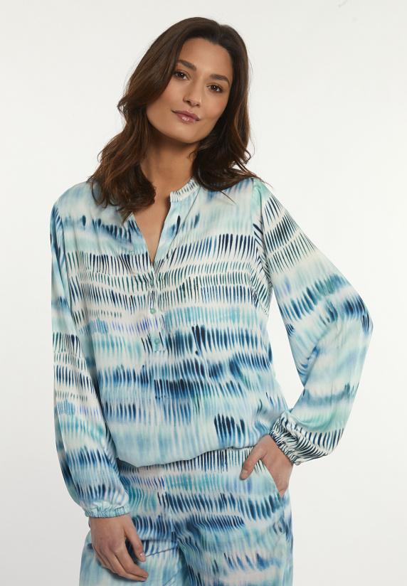 river woods Katoenen wijde V-hals fantasieblouse blauw