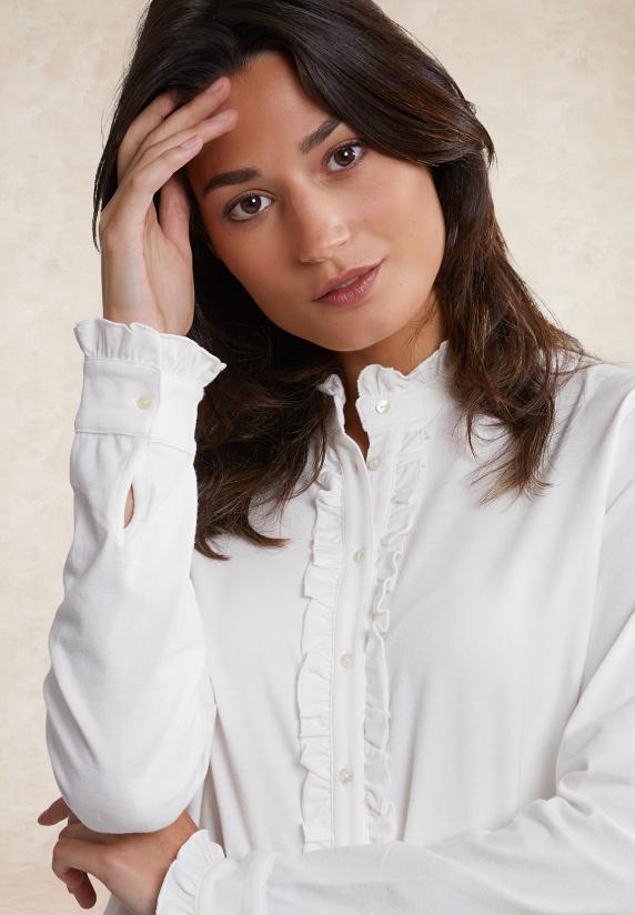 River Woods Klassieke Geknoopte T-shirt Opstaande Kraag écru