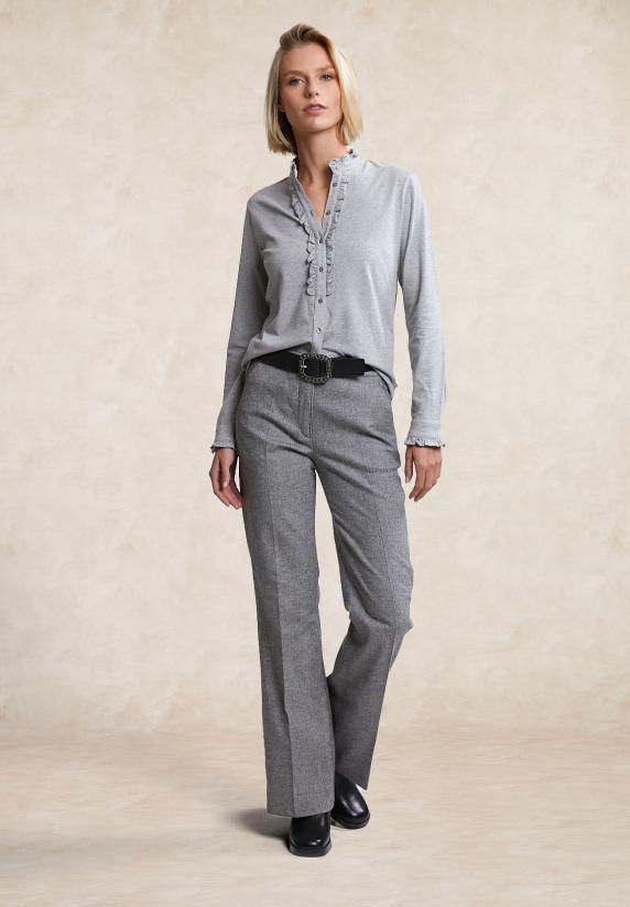 River Woods Klassieke Geknoopte T-shirt Opstaande Kraag Grijs