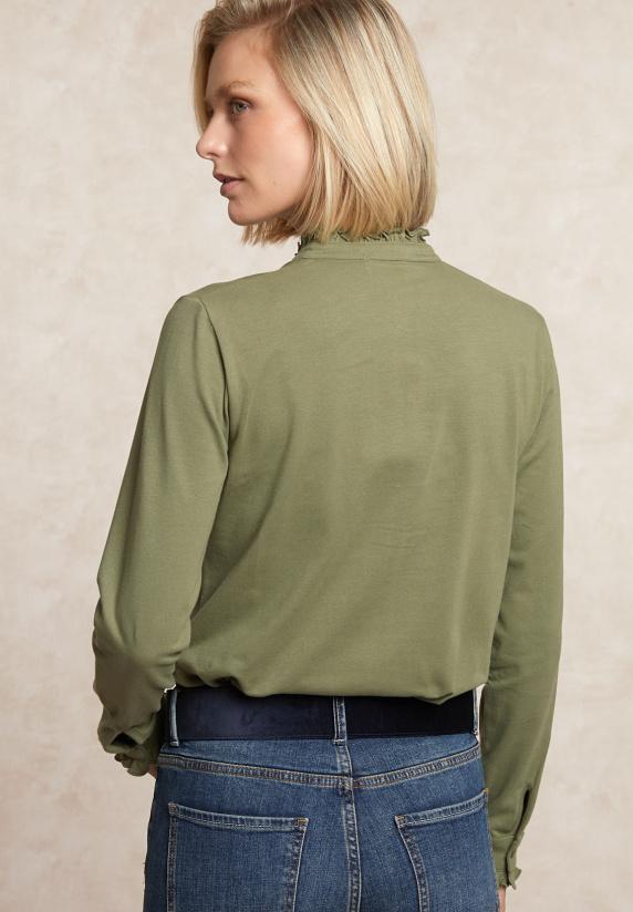 River Woods Klassieke Geknoopte T-shirt Opstaande Kraag Mosgroen