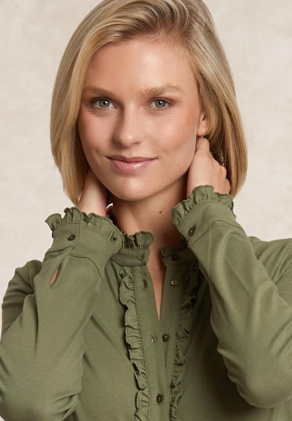 River Woods Klassieke Geknoopte T-shirt Opstaande Kraag Mosgroen