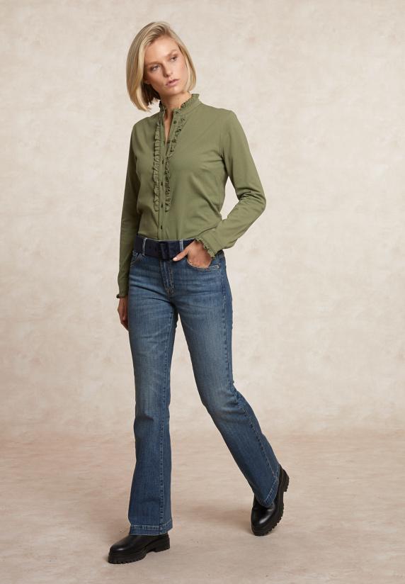 River Woods Klassieke Geknoopte T-shirt Opstaande Kraag Mosgroen