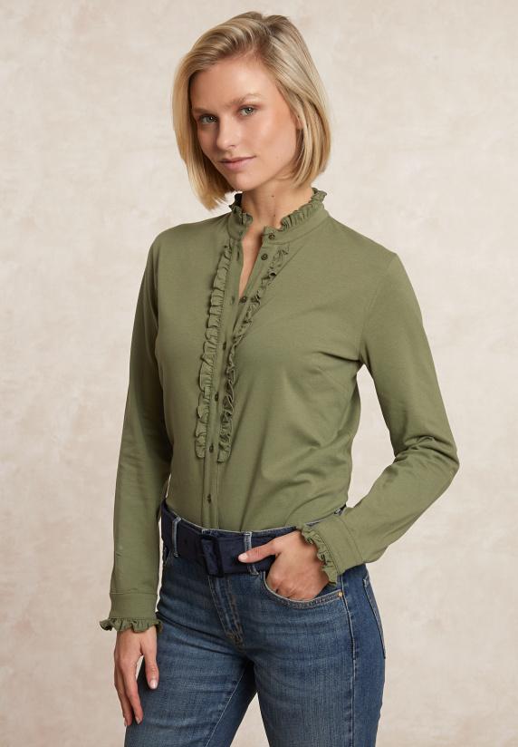 river woods Klassieke geknoopte T-shirt opstaande kraag mosgroen