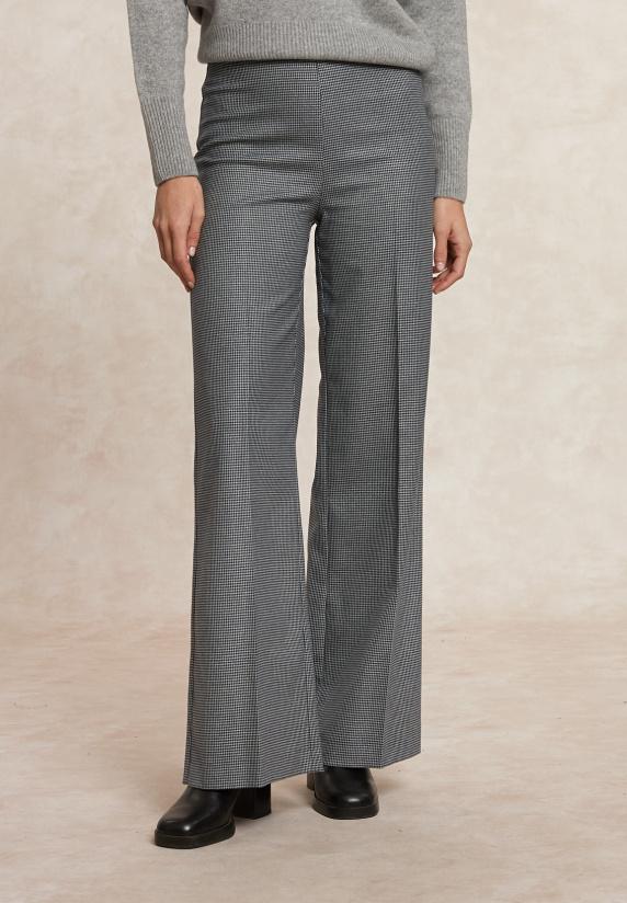 River Woods Klassieke Wijde Geruite Broek Elastische Taille Grijs