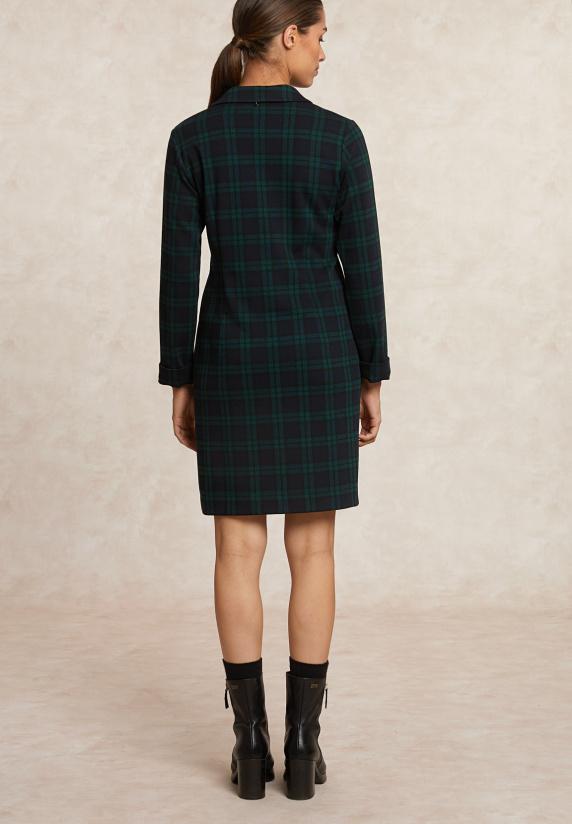 River Woods Korte Geruite V-hals Jurk Lange Mouwen Kaki