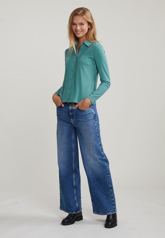 River Woods Lake Groene Klassieke T-shirt Lange Mouwen