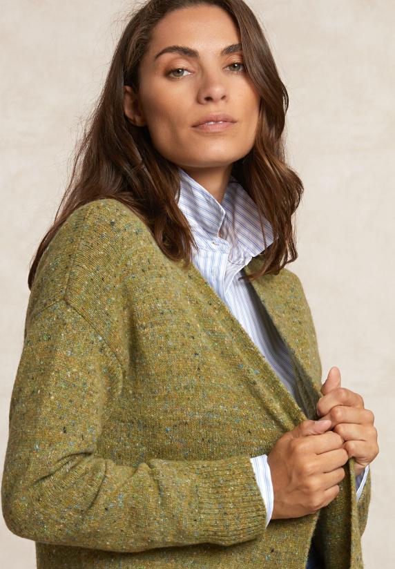 River Woods Lange Gestipte V-hals Cardigan Olijfgroen