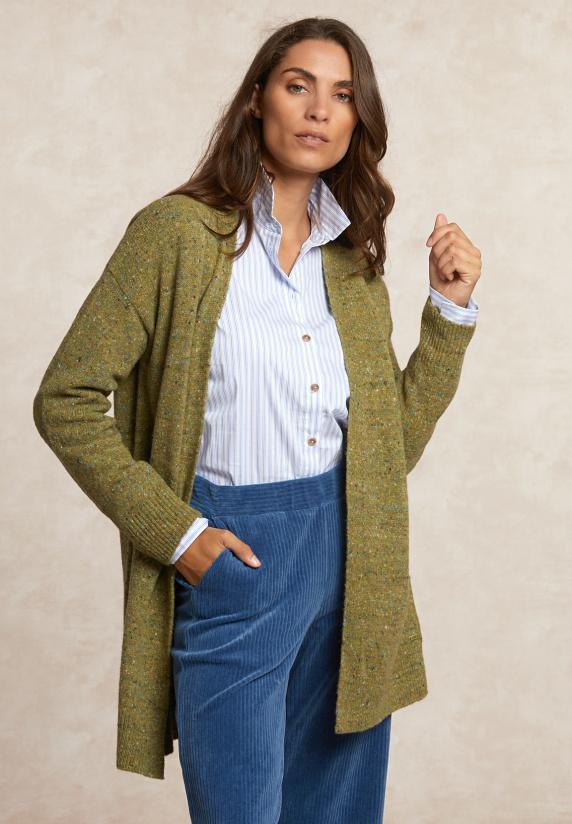 river woods Lange gestipte V-hals cardigan olijfgroen