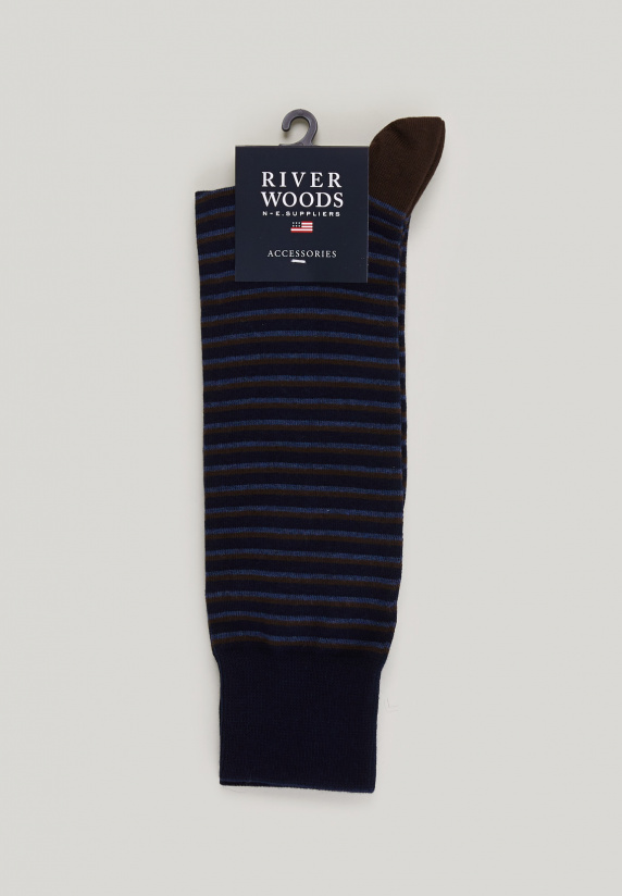river woods Lange gestreepte katoenen sokken admiral/espresso