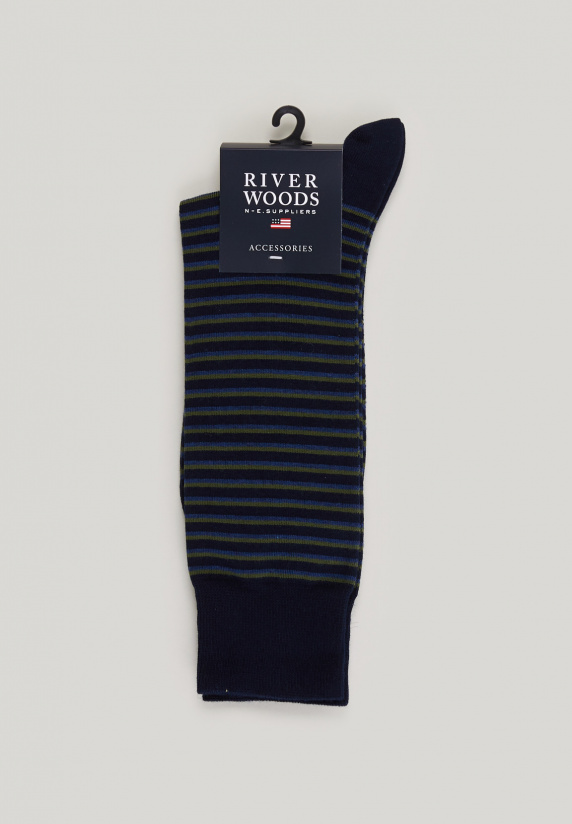 river woods Lange gestreepte katoenen sokken admiral/kaki
