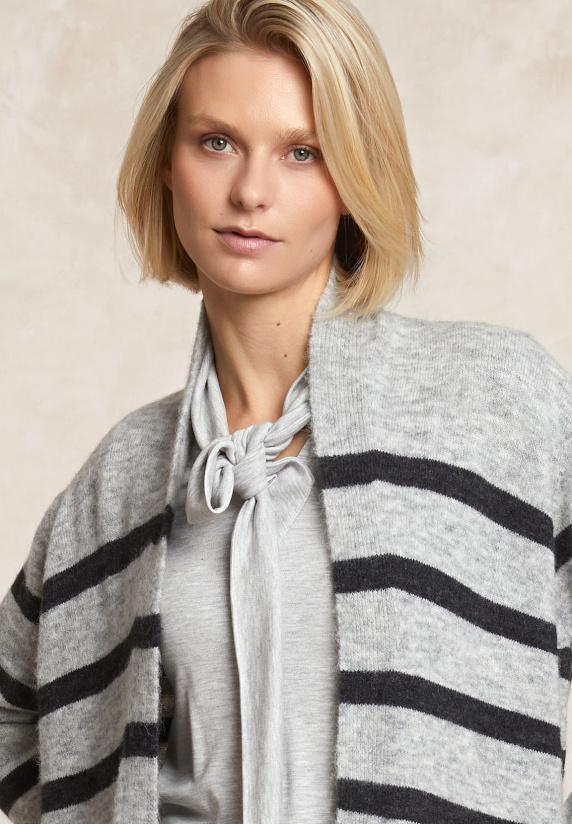 River Woods Lange Gestreepte V-hals Jersey Cardigan Opgestikte Zakken Zwart/grijs