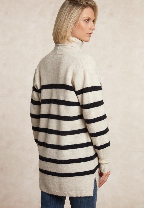 River Woods Lange Gestreepte V-hals Jersey Cardigan Opgestikte Zakken écru/navy