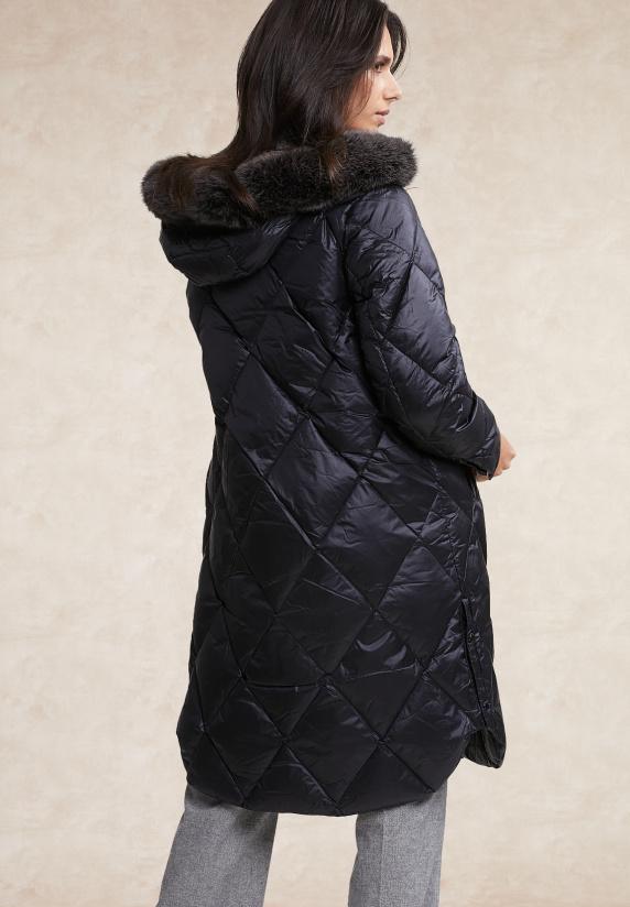 River Woods Lange Gewatteerde Donsjas Met Kap Zwart