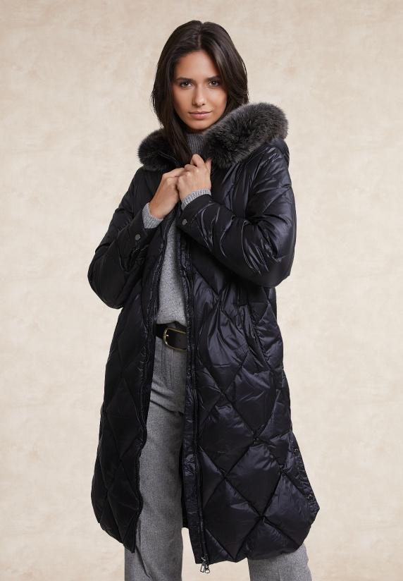 river woods Lange gewatteerde donsjas met kap zwart