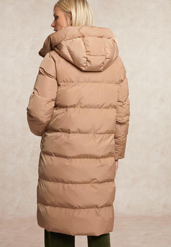 River Woods Lange Gewatteerde Jas Met Capuchon Beige