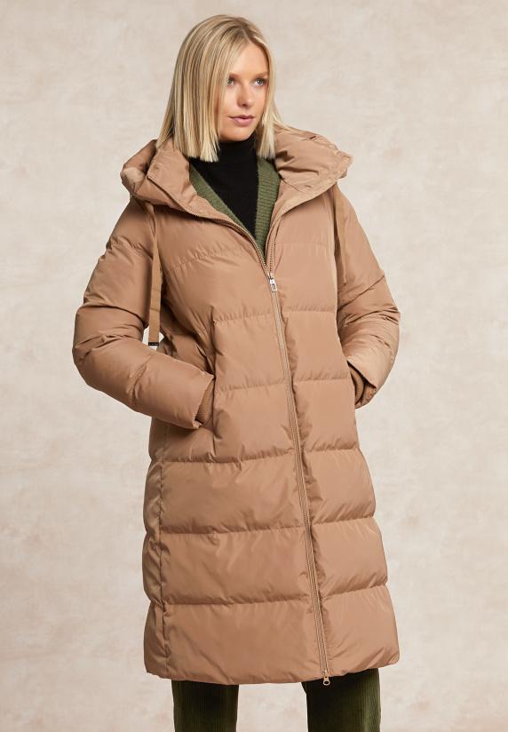 River Woods Lange Gewatteerde Jas Met Capuchon Beige