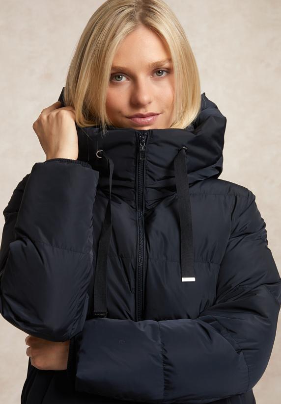 River Woods Lange Gewatteerde Jas Met Capuchon Navy