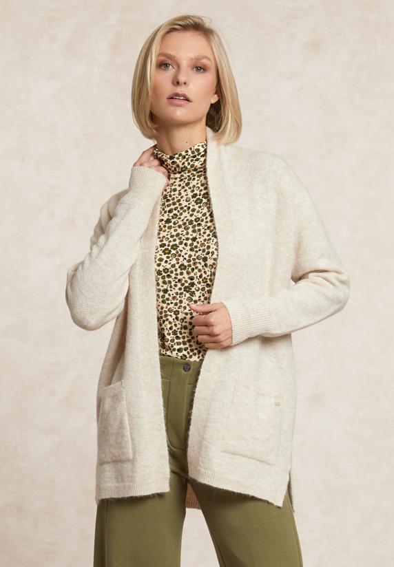 river woods Lange V-hals jersey cardigan opgestikte zakken écru