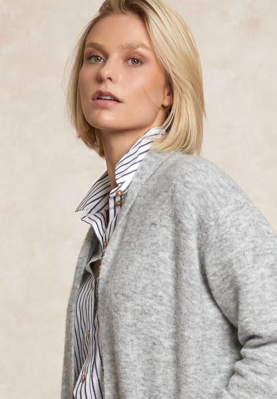 River Woods Lange V-hals Jersey Cardigan Opgestikte Zakken Grijs