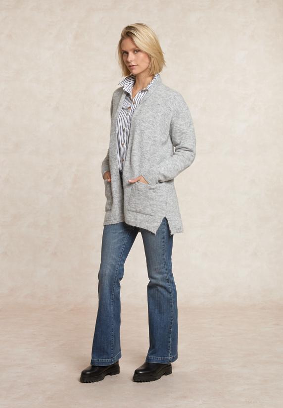 River Woods Lange V-hals Jersey Cardigan Opgestikte Zakken Grijs