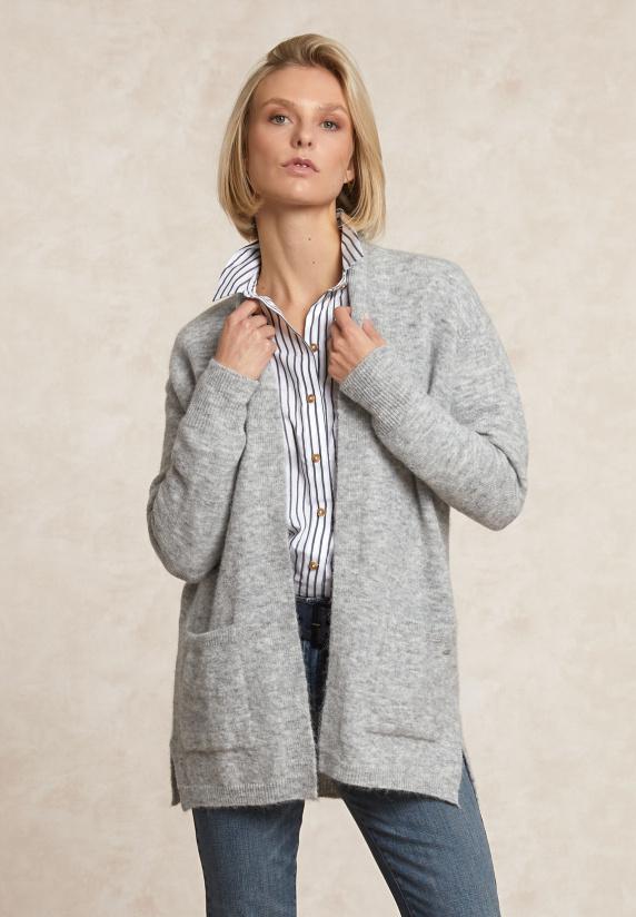 river woods Lange V-hals jersey cardigan opgestikte zakken grijs