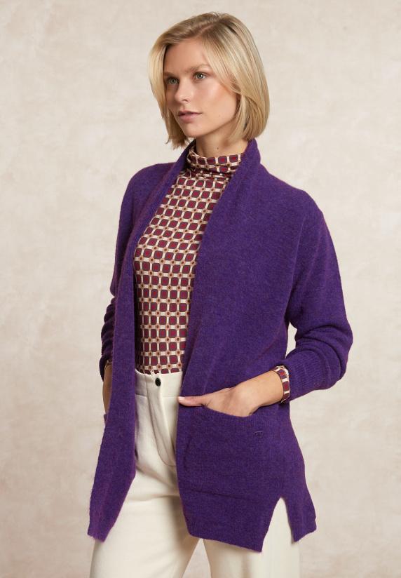 river woods Lange V-hals jersey cardigan opgestikte zakken paars