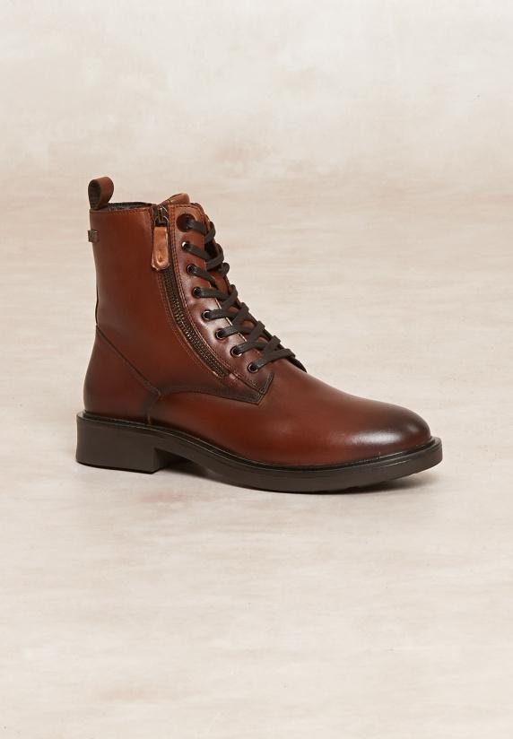 River Woods Lederen Enkellaarsjes Met Veters En Ritsen Bruin